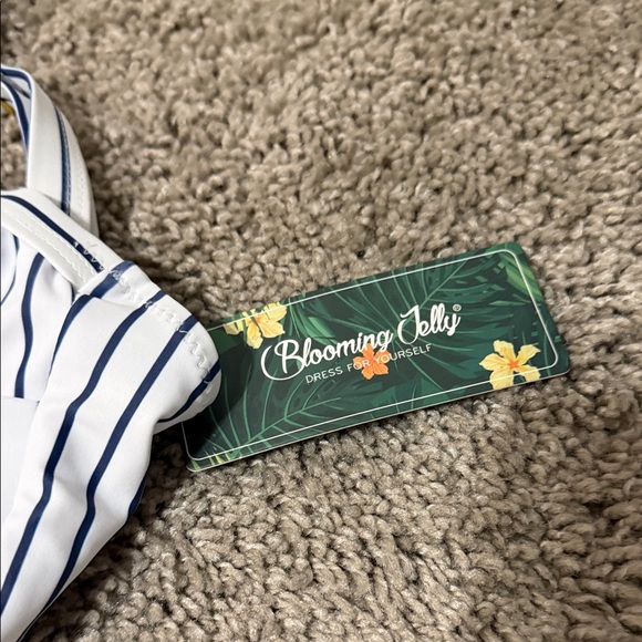 Striped White & Navy Two-Piece Women's Bikini Set - Picture 2 of 4